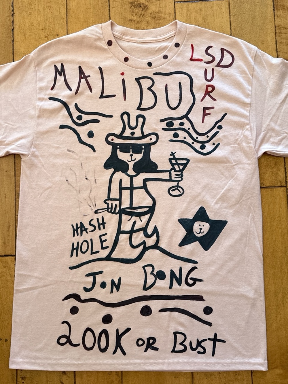 Billabong Pink Graphic Short Sleeve Tee with Black and Red Artwork